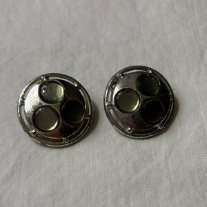 Silver and Black Round Earrings